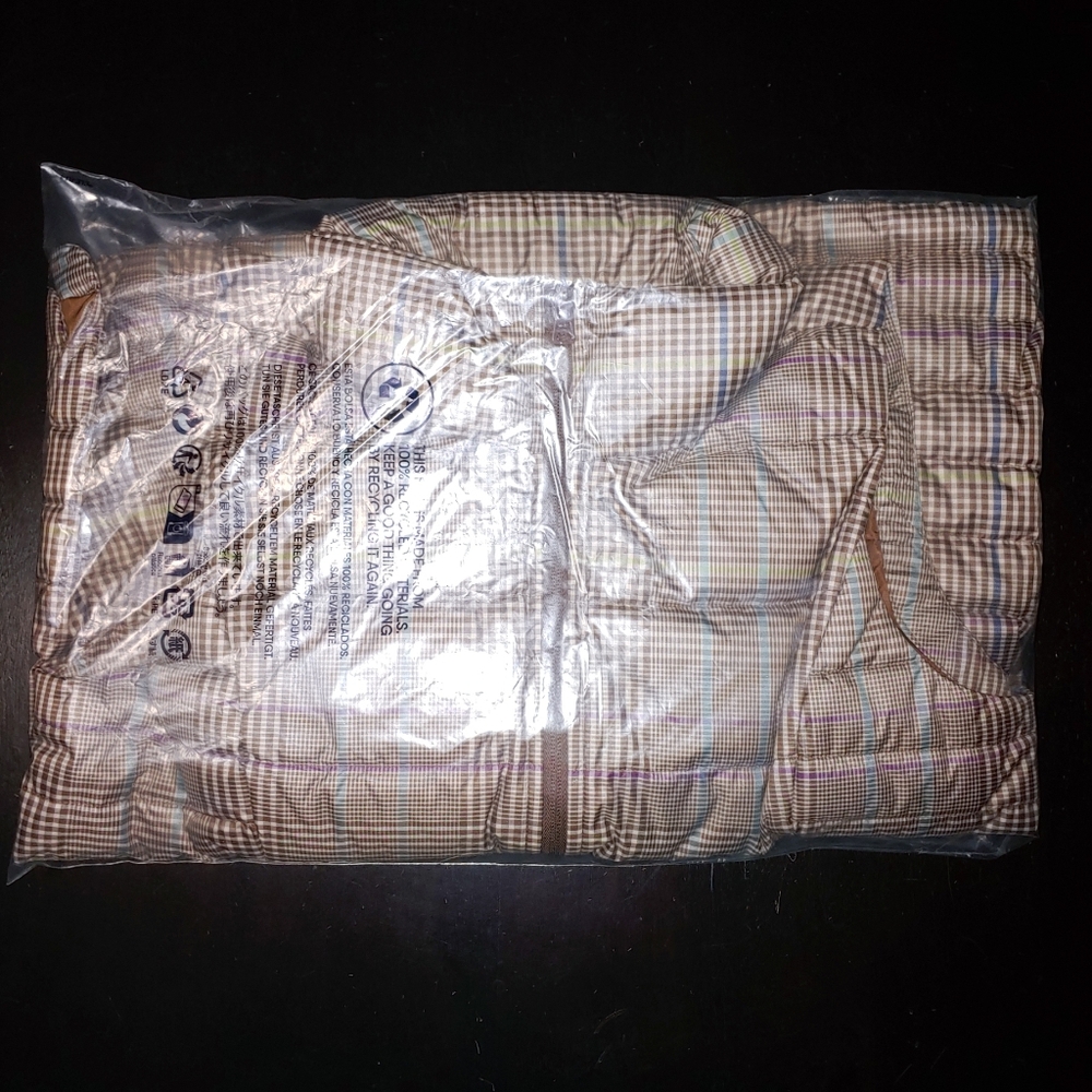 Lands' End Down Vest Light Brown Beige Glen Plaid size PS Petite 8 P6 P8 6P 8P - Picture 6 of 7